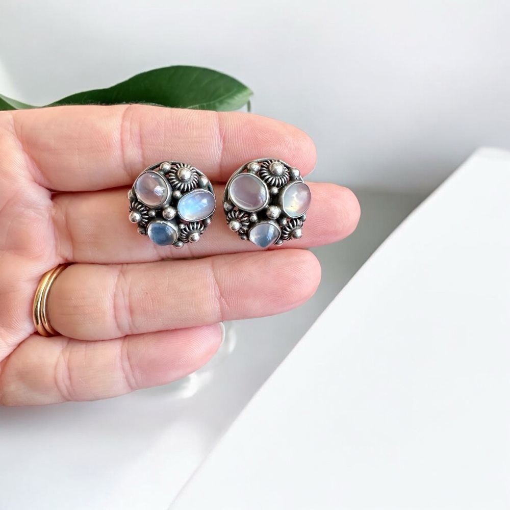 Antique Moonstone Sterling Silver Earrings
